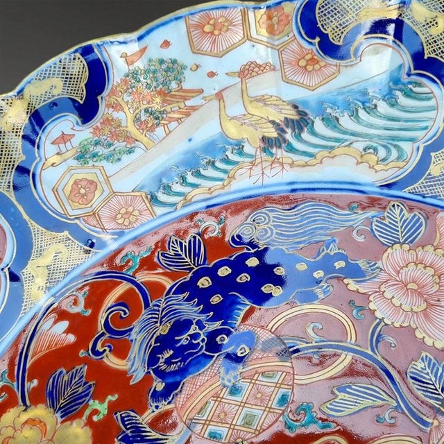 Large Meiji Japanese Arita Scalloped Porcelain Charger For Sale - Image 6 of 9