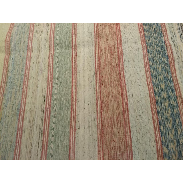 Early 20th Century Antique American Rag Rug, Handwoven Stripe Pattern, Pale Blue & Ivory, 6x7 For Sale - Image 5 of 9