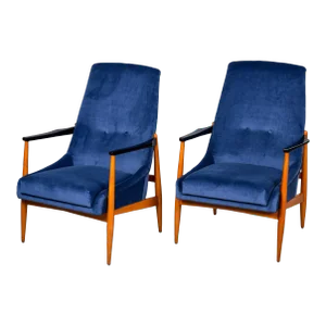 Italian Mid Century Teak Frame Lounge Chairs With New Upholstery - Pair