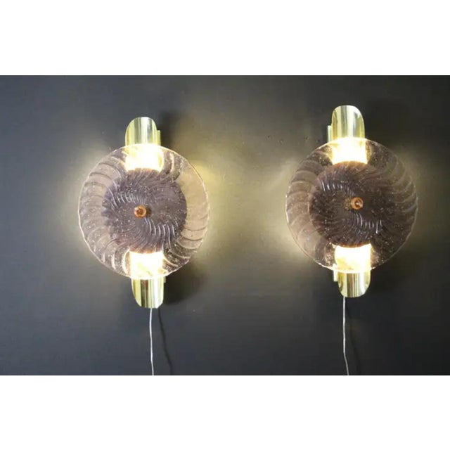 Large Disc-Shaped Wall Lights in Light Purple and Golden Murano Glass, 2000, Set of 2 For Sale - Image 13 of 16