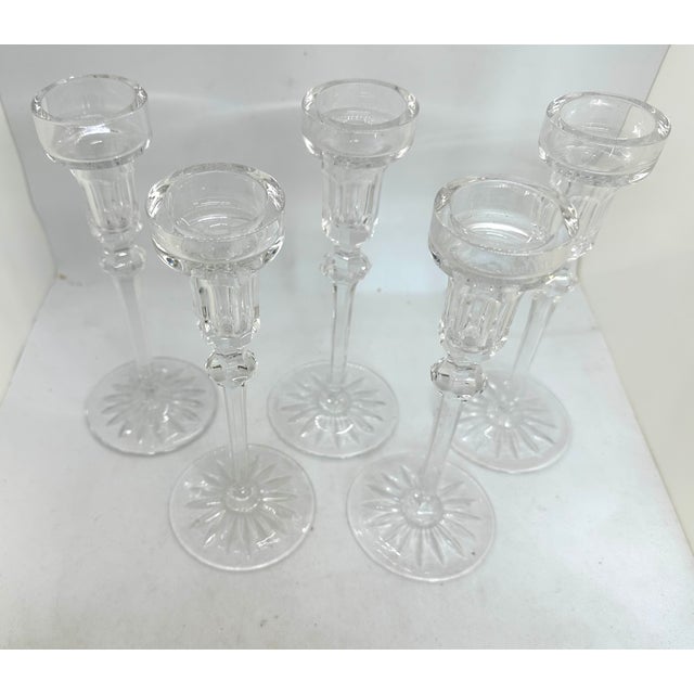 Traditional 1970s Rogaska Richmond Signed Crystal Candlesticks Set of 5 Crystal Candlesticks For Sale - Image 3 of 4