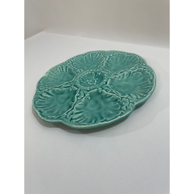 French Country 1940s French Gien Turquoise Majolica Oyster Plate For Sale - Image 3 of 14