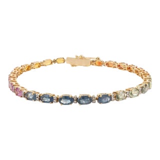 18k Gold Multi Sapphire Diamond Tennis Bracelet For Sale