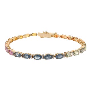 18k Gold Multi Sapphire Diamond Tennis Bracelet For Sale