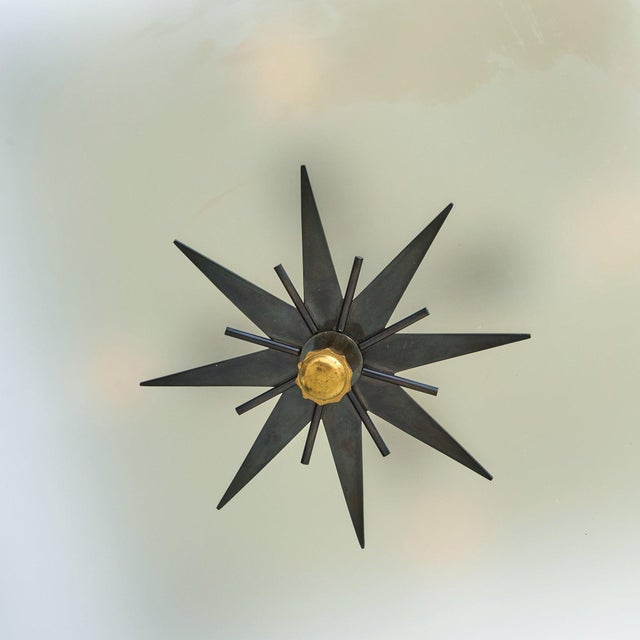 Metal French Bronze + Frosted Glass Flush Mount by Sabino for Dominique, 1950s For Sale - Image 7 of 10