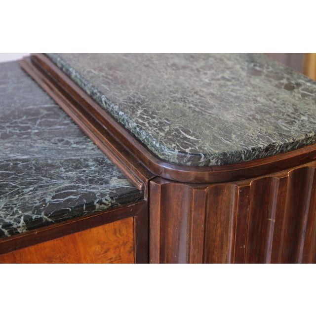 French Art Deco Credenza in Burl Walnut and Verde Antico Marble, 1930s For Sale - Image 6 of 10