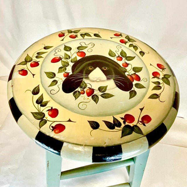 Mackenzie Childs 1970s Vintage Makenzie Childs' Style Arts & Crafts Painted Bunny Bar Stool - Easter. For Sale - Image 4 of 7