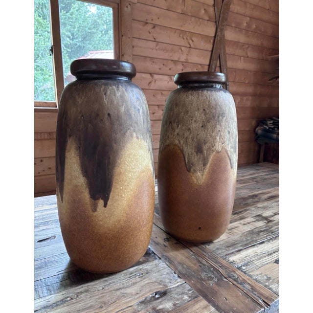 Brown Pair of Fat Lava Pottety Floor Vases by Scheurich Keramik West 284-53 For Sale - Image 8 of 10