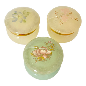 Vintage Italian Alabaster Trinket Boxes – Hand Painted Floral Stone Pill Boxes, Vintage Vanity Decor, Made in Italy - Set of 3