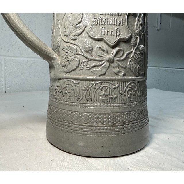Large Antique 1800's German Pottery Porcelain Pewter Lidded Beer Stein Mug For Sale - Image 11 of 13