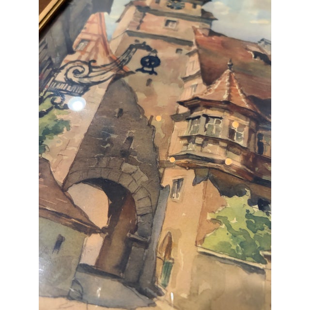 Wood Vintage Mid-Century European Village Street Scene in Wood Frame For Sale - Image 7 of 12