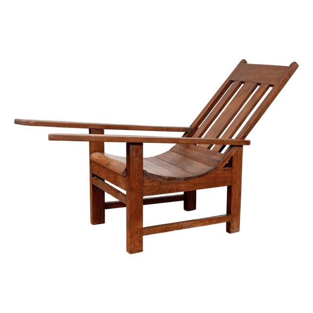 Early 20th Century Indonesian Teak Slanted Back Lounge Chair For Sale