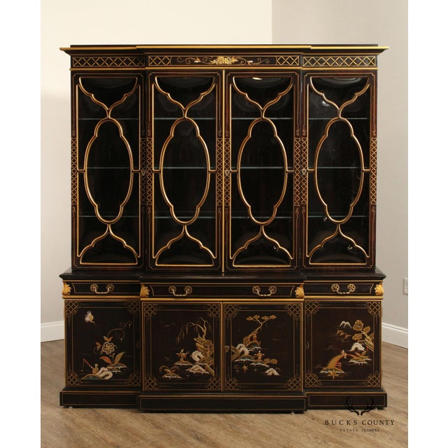 Chinoiserie Karges Chinoiserie Decorated Breakfront China Display Cabinet For Sale - Image 3 of 12
