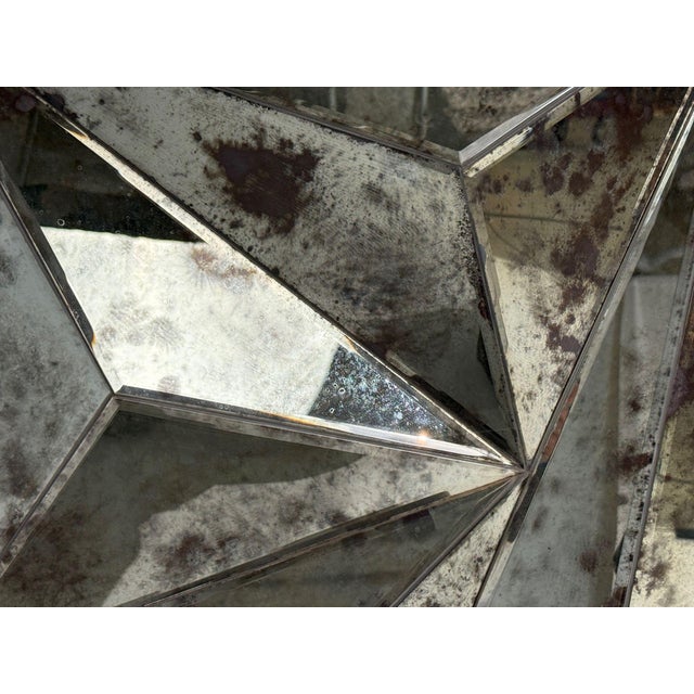 Early 21st Century Brutalist Geometric Wall Mirror, Distressed Beveled Glass, Wood, 21st C. For Sale - Image 5 of 7