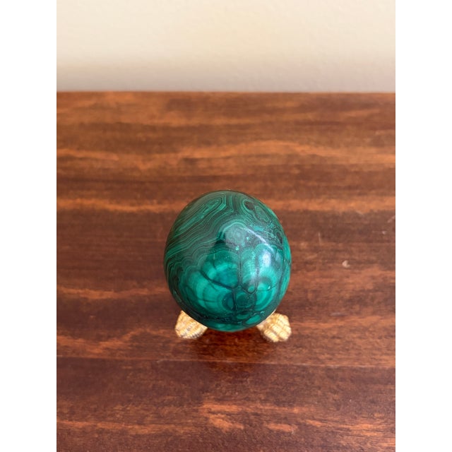 Solid Malachite Egg on Neoclassical Brass Stand With Paw Feet For Sale - Image 4 of 8