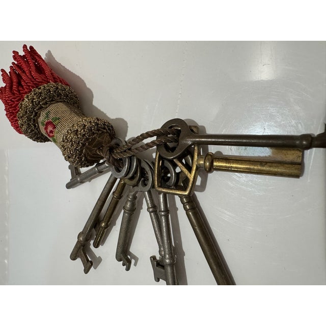 Antique Skeleton Keys Lot Vintage Brass Iron Ornate Bow Keys With Tassel For Sale - Image 11 of 14