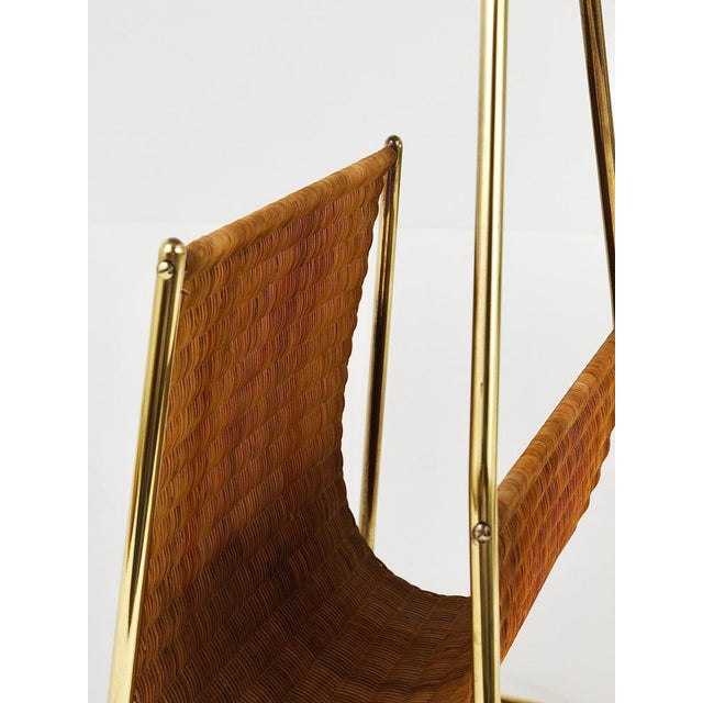Brown Mid-Century Magazine Rack in Brass and Woven Cane in the style of Carl Auböck, Austria, 1950s For Sale - Image 8 of 18