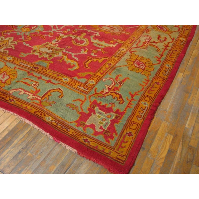 Early 20th Century 1900s Red -Jewel Tones Tribal Antique Turkish Oushak Rug 11' 9" X 13' 6" Handknotted Wool Carpet For Sale - Image 5 of 5