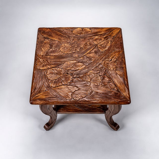 Brown Antique Japanese Carved Fruitwood Side Table from Liberty of London, 1930s For Sale - Image 8 of 13