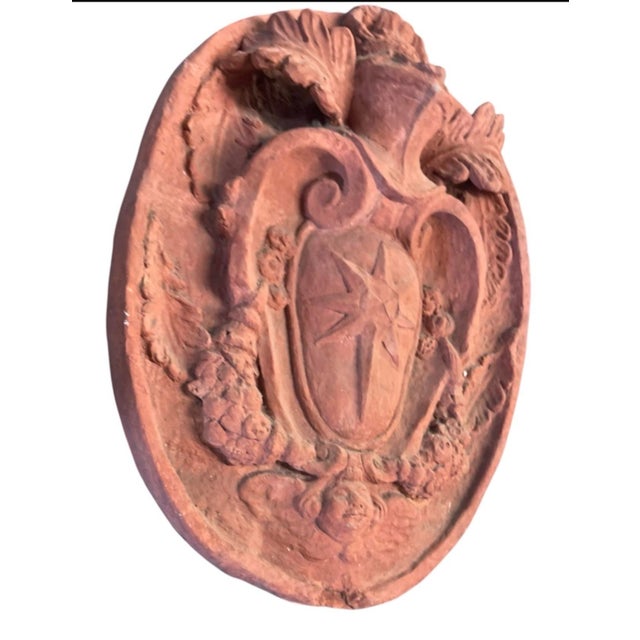 Terra Cotta Vintage Italian Style Terracotta Wall Plaque Heraldic Coat of Arms For Sale - Image 8 of 12