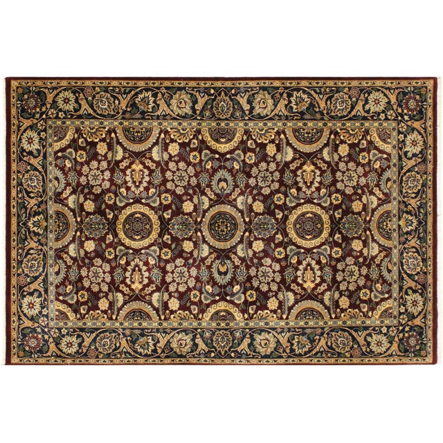 Maroon Classic 1990's Pak-Persian Maroon/Blue Wool Rug - 4'7'' X 7'3'' For Sale - Image 8 of 9