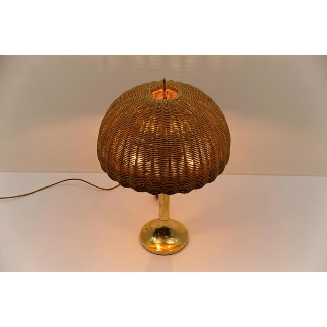 Vintage Rarttan and Brass Table Lamp, Italy, 1960s For Sale - Image 9 of 17