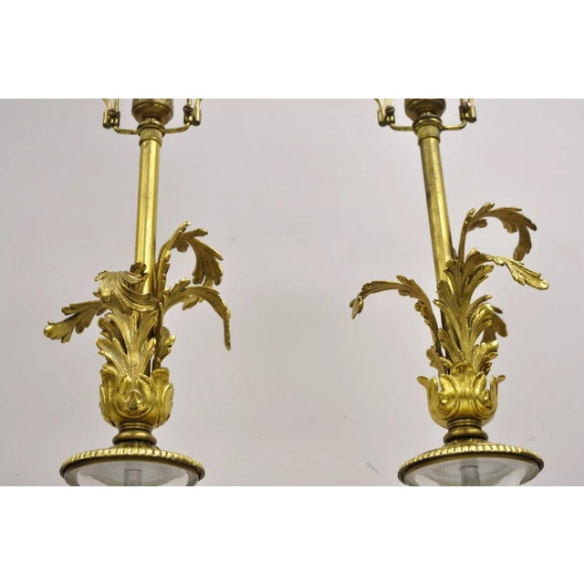 Mid 20th Century Vintage French Louis XV Style Brass & Crystal Urn Table Lamps - A Pair For Sale - Image 5 of 12