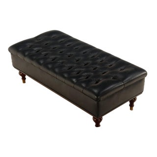 1950s Leather Ottoman With Brass Wrapped Feet For Sale
