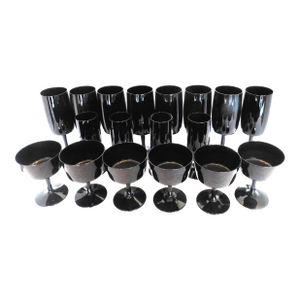 Hans Wagner Bjorkshult Swedish MCM Black Vintage Stemware, Glasses, Set of 18