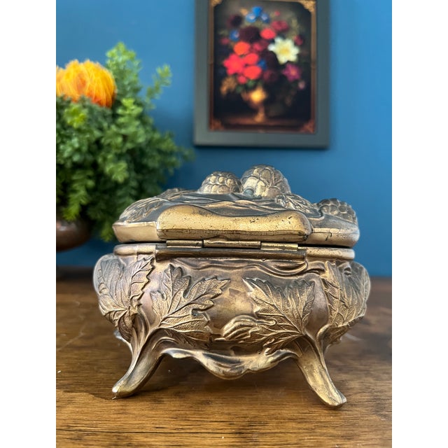 Metal 1910s Art Nouveau Ornate Footed Metal Trinket Box For Sale - Image 7 of 18