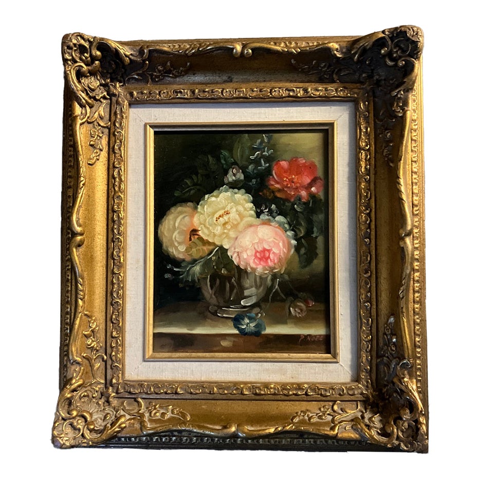 1980’s Original Impressionist Floral Still Life Painting Fancy French Style Frame