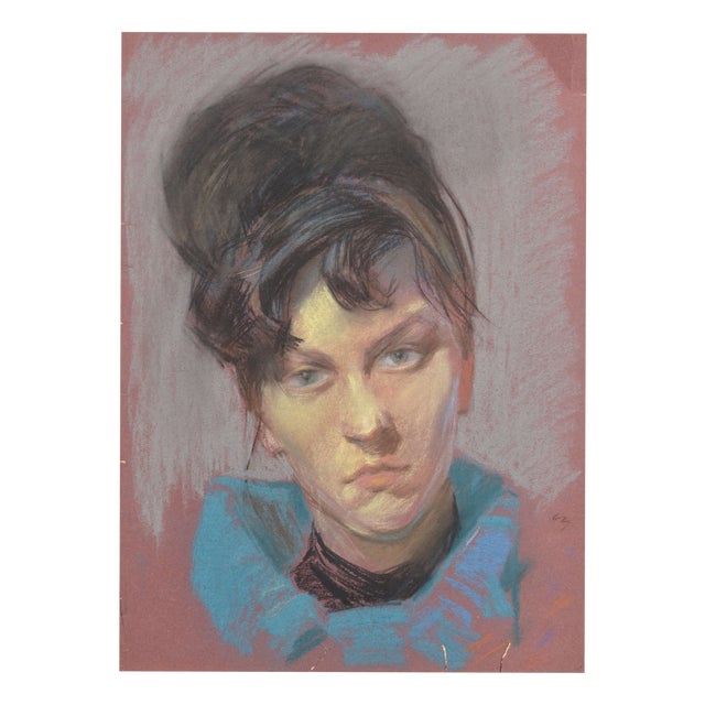 Albert Goltjakov, Portrait of a Woman, 1962, Pastel on Paper For Sale