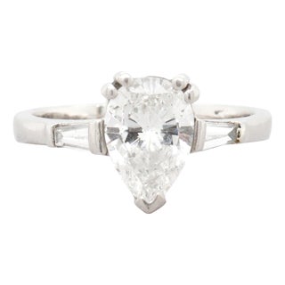 Vintage Platinum & Pear Cut 1.80 Ctw. Natural Diamond Engagement Ring For Sale