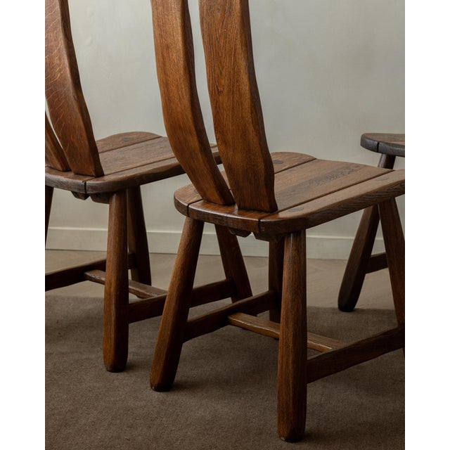 Brutalist Oak Dining Chairs with Sculptural High Backs by De Puydt, 1960s, Set of 4 For Sale - Image 15 of 18