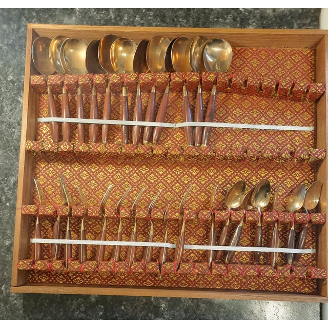 1970s Bangkok Thailand Bronze Silverware Flatware Set 136 Pieces