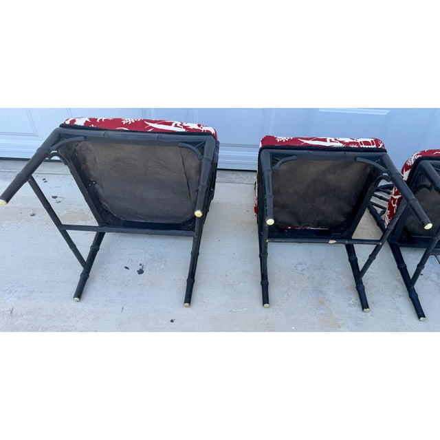 Set of Six 1970s Black Chinese Chippendale Style Faux Bamboo Dining Chairs For Sale - Image 9 of 12