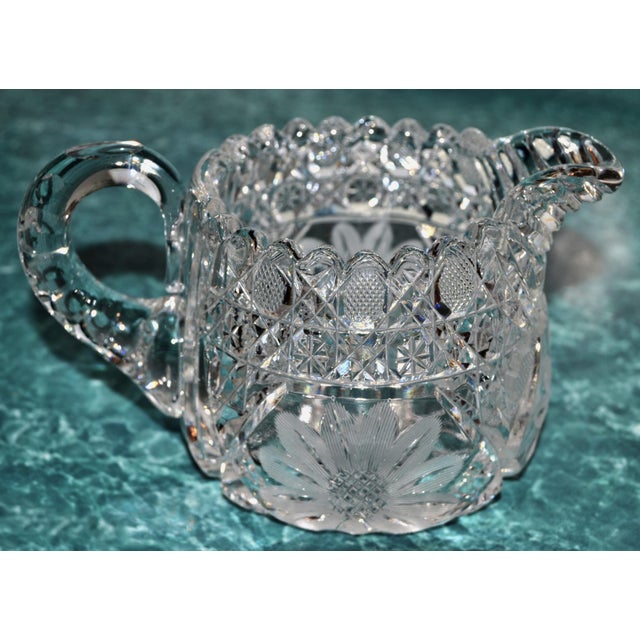 Early 20th Century amazing in Details American Brilliant Period Etched Cut Crystal Creamer Jug or small Pitcher. Possibly...
