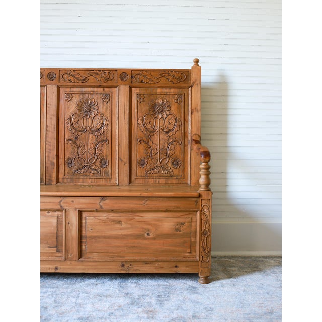 Brown Mid 20th Century English Pine Carved Storage Bench For Sale - Image 8 of 17