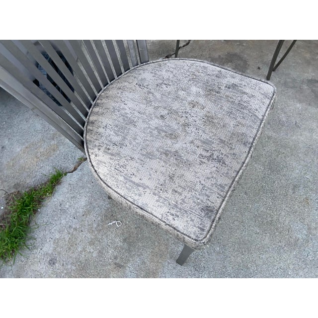 Wood Vintage Mid Century Modern Shaver Howard Slatted Steel Back Dining Chairs Set of 6 With Patina For Sale - Image 7 of 12