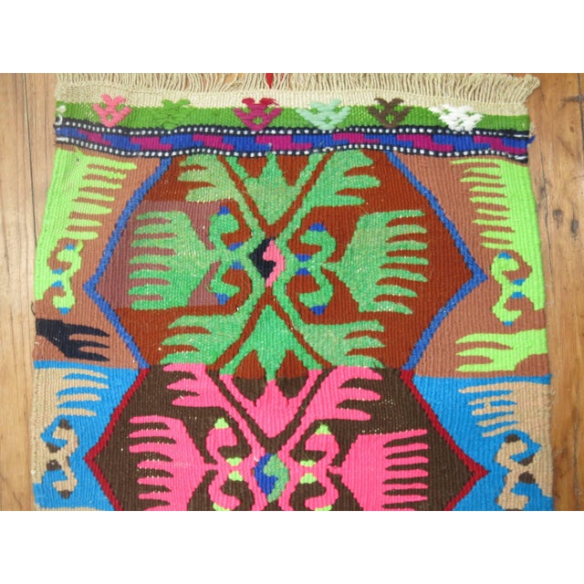 20th Century Zabihi Funky Turquoise Lime Color Kilim Flat-Weave - 1'5" x 3' For Sale - Image 4 of 4