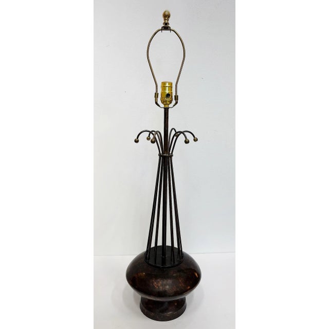 Vintage Atomic Age Inspired Table Lamps, Hammered Shade in Brass, Pair For Sale - Image 4 of 7