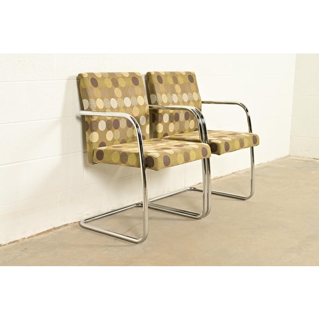 Keilhauer Furniture Mies Van Der Rohe Brno Style Mid-Century Modern Chrome Tubular Cantilever Club Chairs, Pair For Sale - Image 4 of 13