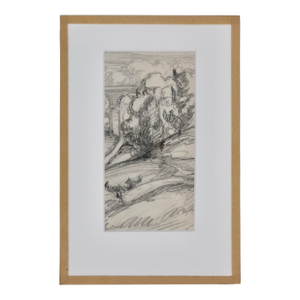 Vintage French Pencil Drawing — Provençal Landscape, Aix-en-Provence, 1950