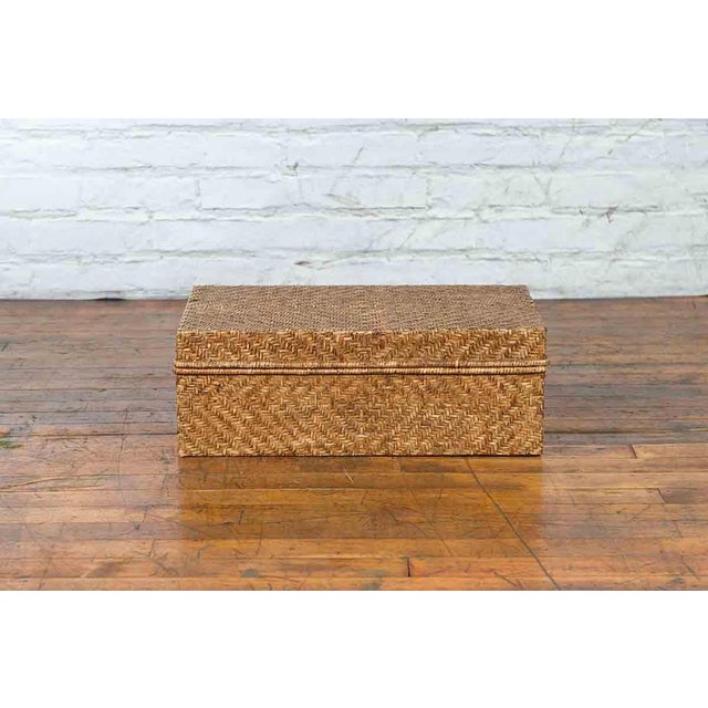Vintage Chinese Rattan over Wood Rectangular Box or Low Side Table For Sale - Image 4 of 11