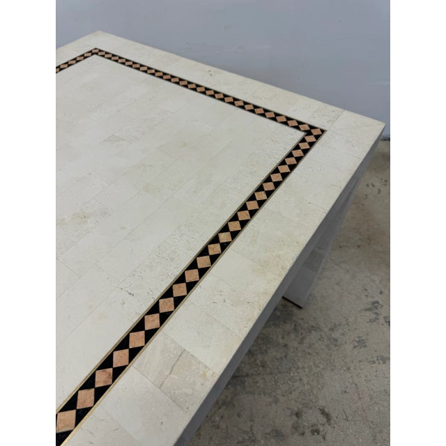 Maitland-Smith Tessellated Stone With Brass Inlay Game or Dining Table For Sale - Image 9 of 10