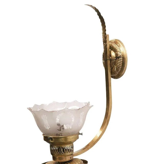 Traditional Victorian Brass Electric Converted Oil Lamp Wall Sconce, 5 Available For Sale - Image 3 of 5