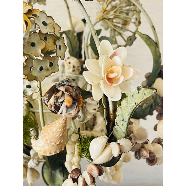 1950s 1950s Lovely Floral Tole and Sea Shell Candle Pendant Lamp For Sale - Image 5 of 10