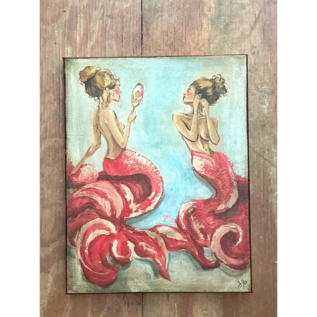 Vintage Oil Painting of Mermaids With Hand Mirrors For Sale - Image 11 of 12