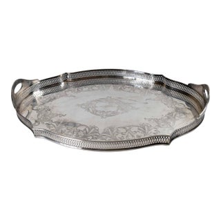 20th Century American Silverplate Cocktail Serving Tray With Gallery, Lawrence B. Smith Co. Boston For Sale