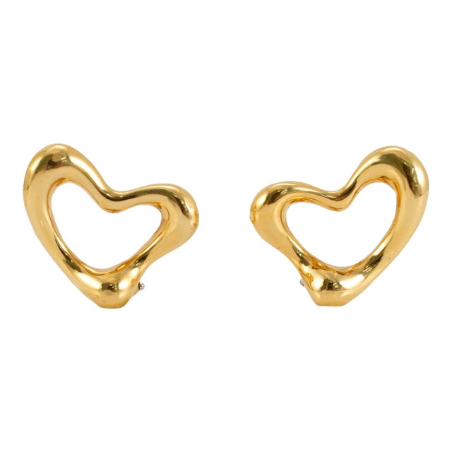 Tiffany & Co. Elsa Peretti 18k Yellow Gold Large Open Heart Clip on Earrings, A Pair For Sale